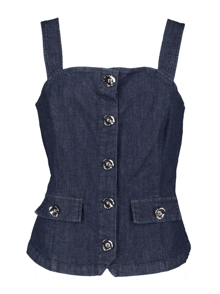 Jeansblauwe top met zilveren knopen Caroline Biss