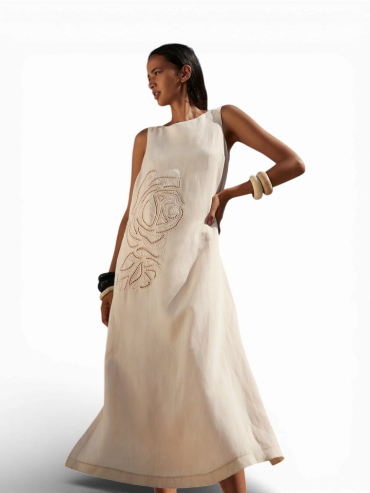 Beige maxi-jurk met broderie detail Ember Atmos