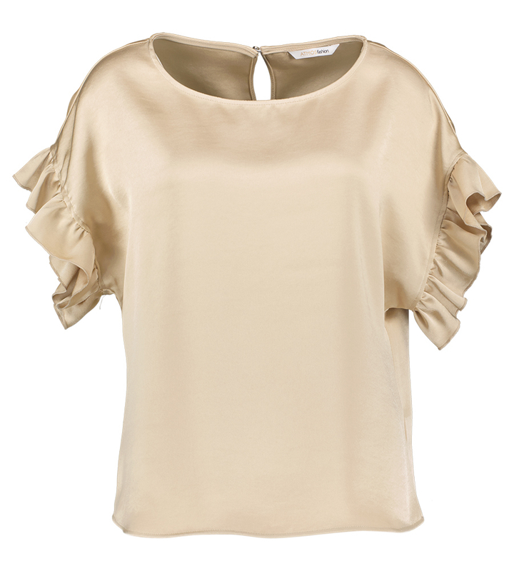 Goudkleurige glanzende bloes met frul aan mouw Inda Atmos 