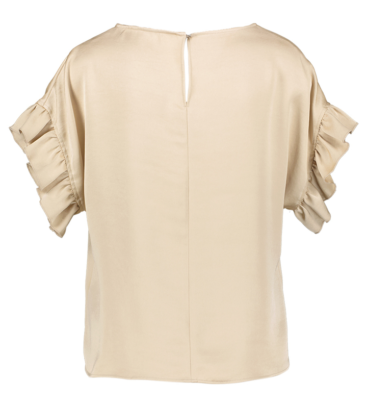 Goudkleurige glanzende bloes met frul aan mouw Inda Atmos 