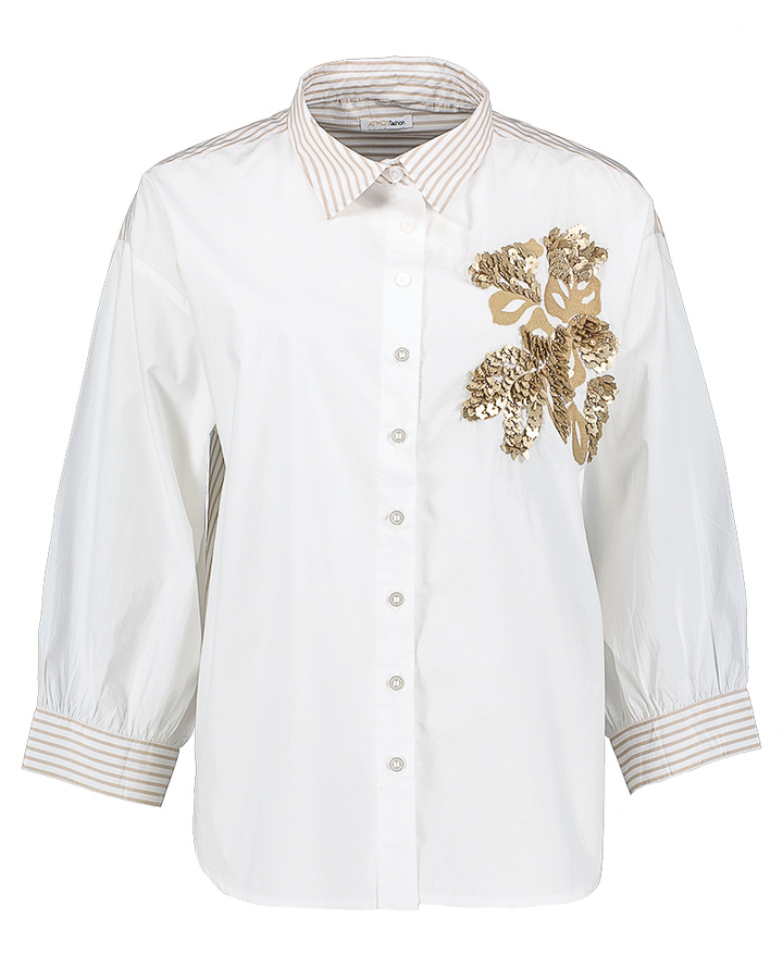 Witte bloes met bruine strepen en pailetten detail Atmos 