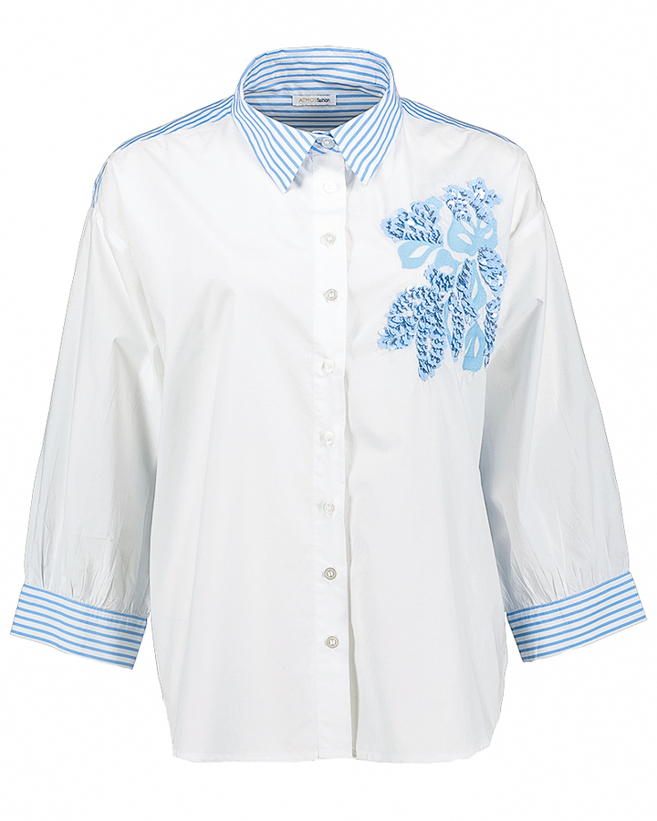 Witte bloes met blauwe strepen en pailetten detail Atmos
