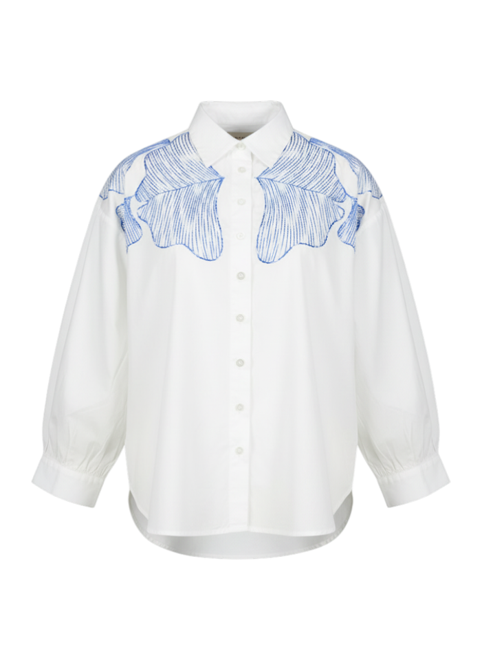 Witte katoenen bloes met blauw detail Yona Atmos