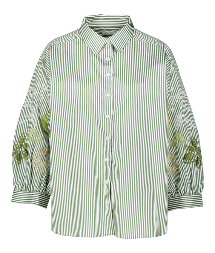 Groene gestreepte bloes met bloemenprint Chrissy Atmos