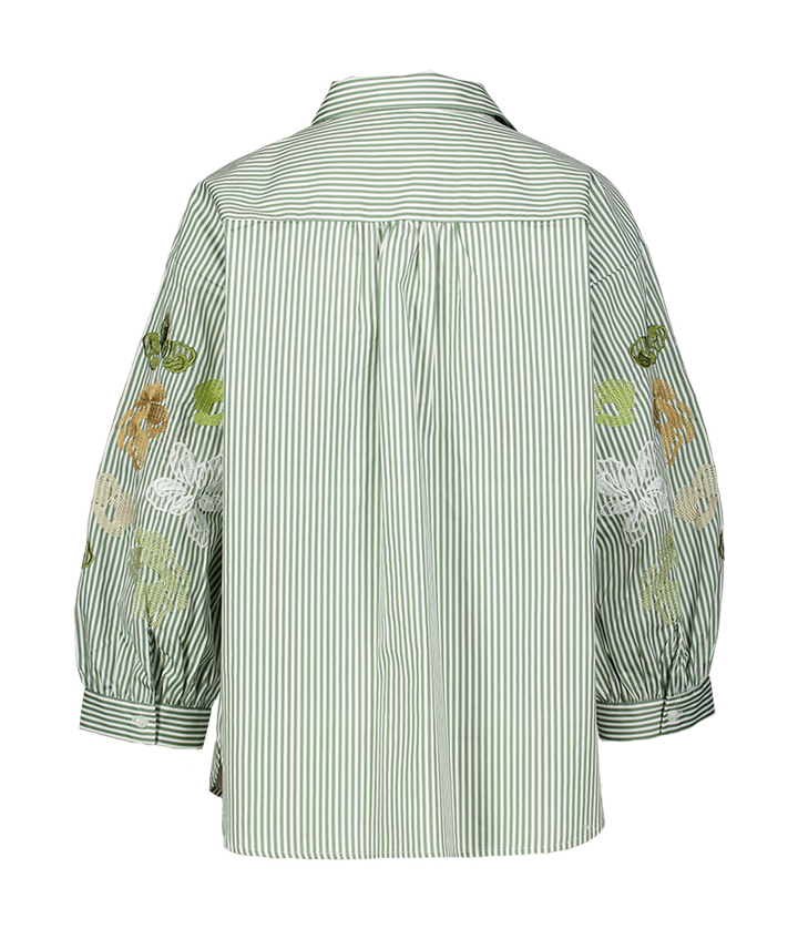 Groene gestreepte bloes met bloemenprint Chrissy Atmos