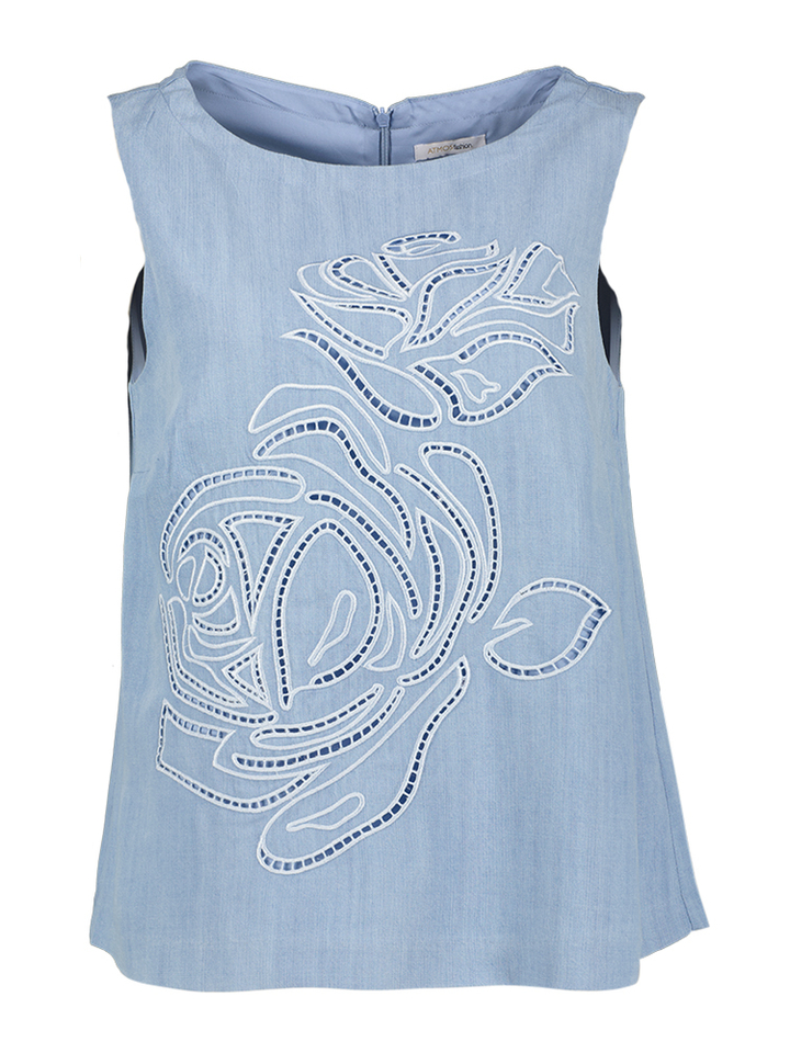 Blauwe jeanstop met borderie Jeans Atmos
