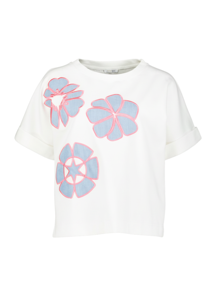 Witte sweater met blauwe en roze bloemenprint Aureel Atmos