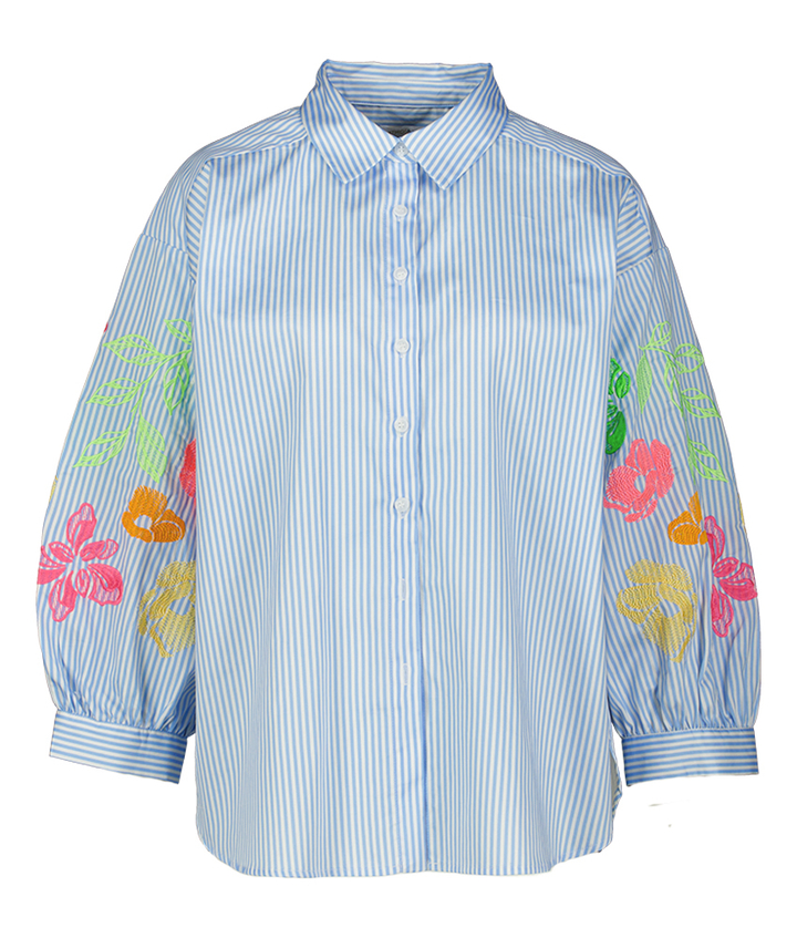 Blauwe gestreepte bloes met bloemenprint Chrissy Atmos