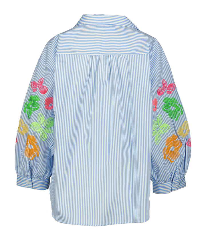 Blauwe gestreepte bloes met bloemenprint Chrissy Atmos