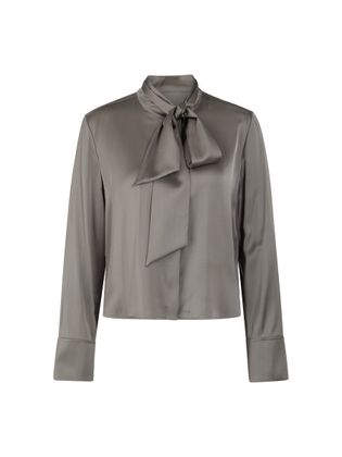 Marc Cain collections Kaki-grijze bloes met bijpassende strik in lint Marccain