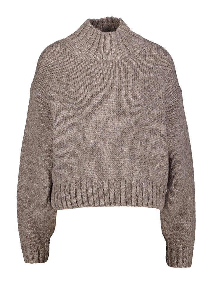 Grijsbruine wollen trui met opstaande kraag Marccain