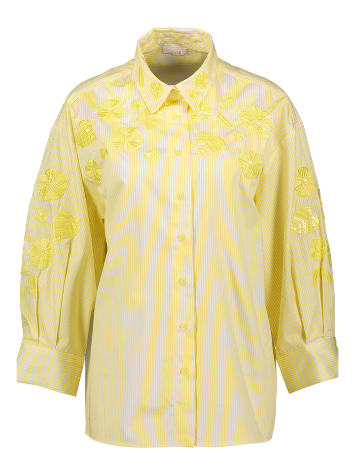 Gele gestreepte bloes met broderie detail Vauxa Senso 