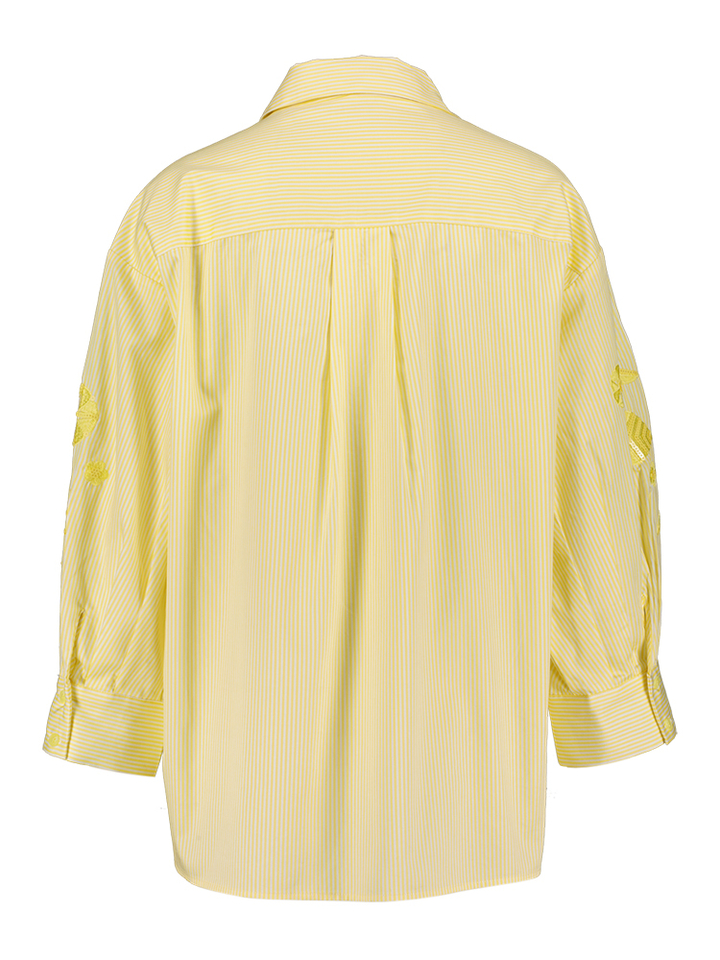 Gele gestreepte bloes met broderie detail Vauxa Senso 