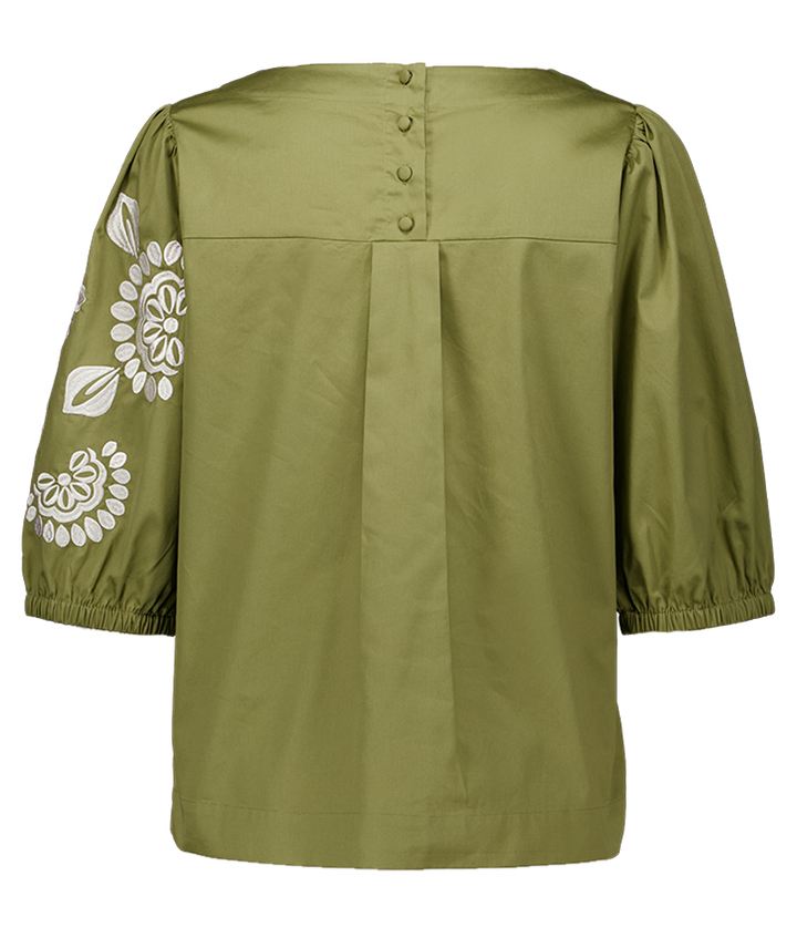 Kaki groene bloes met witte bloemenprint Jennah Senso