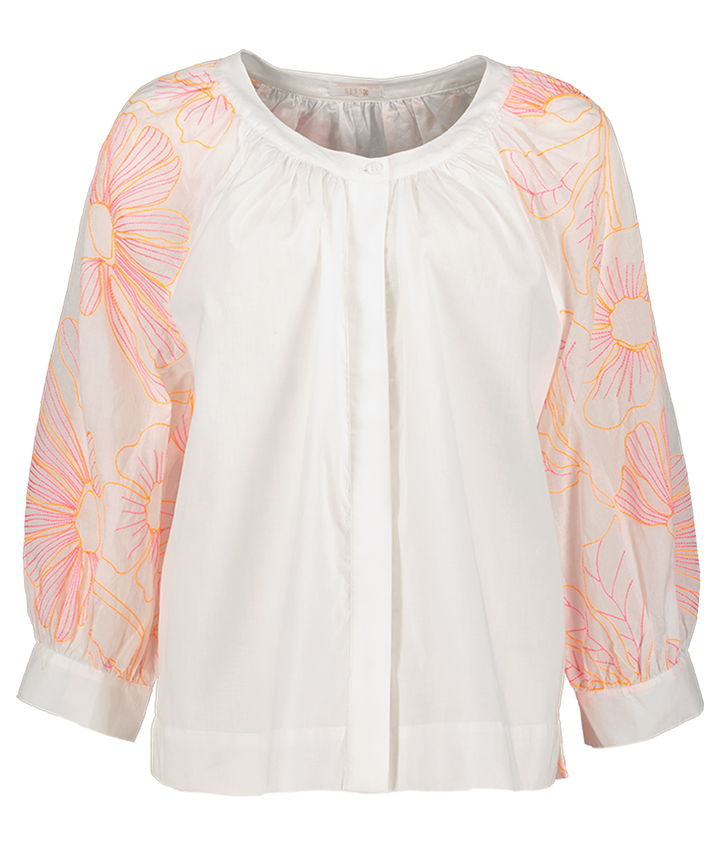 Witte bloes met roze en oranje bloemenprint Yumi Senso 