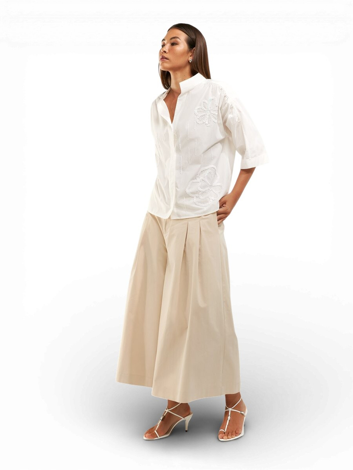 Beige culotte broek met bandplooi Meysa Senso 