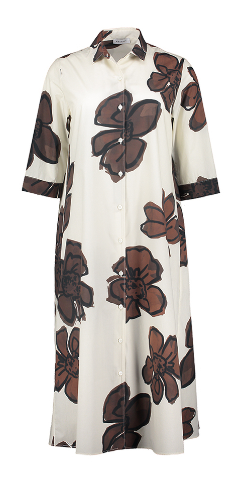 Beige jurk met bruine bloemenprint Rosso 35