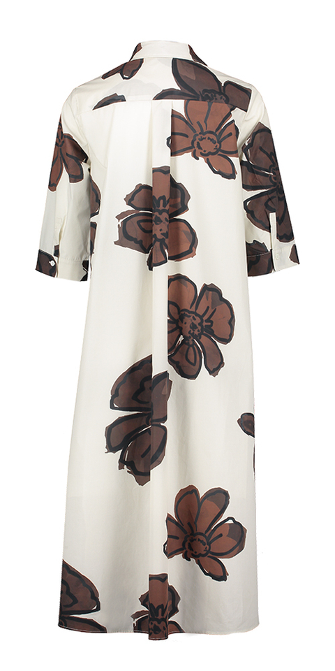 Beige jurk met bruine bloemenprint Rosso 35