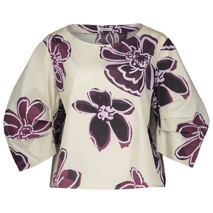 Beige bloes met bordeaux bloemenprint Rosso 35
