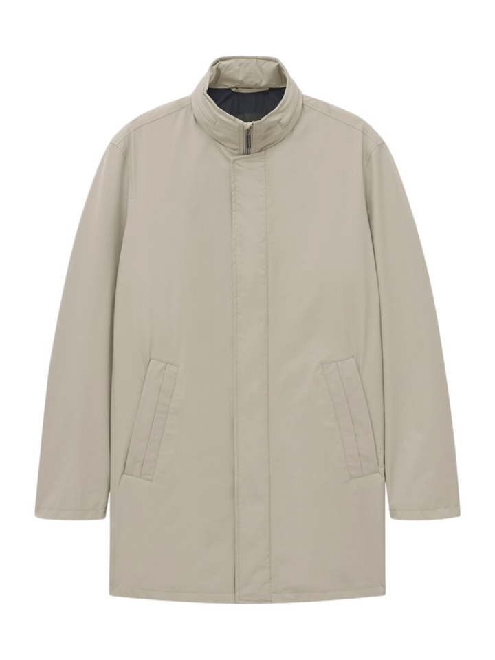 Grijze waterafstotende mantel met kap in de kraag Bugatti