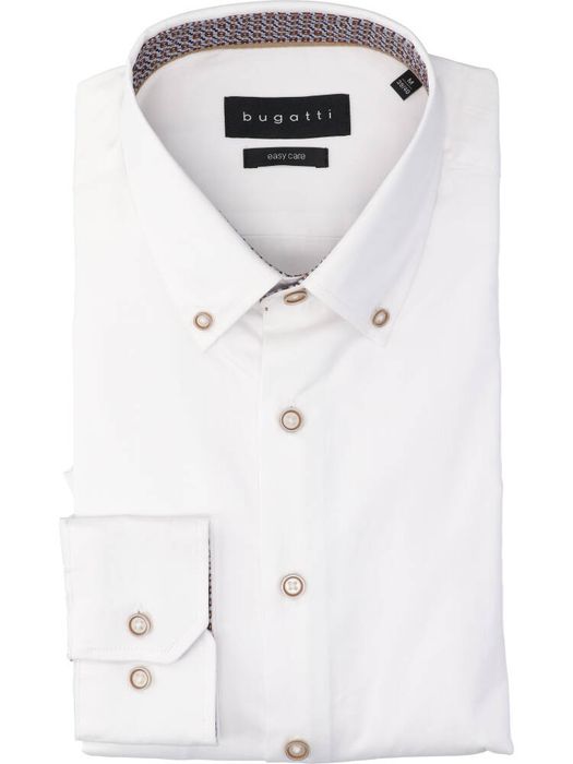 Wit katoenen hemd (regular fit) met lange mouwen Bugatti