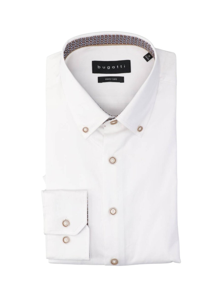 Wit katoenen hemd (regular fit) met lange mouwen Bugatti