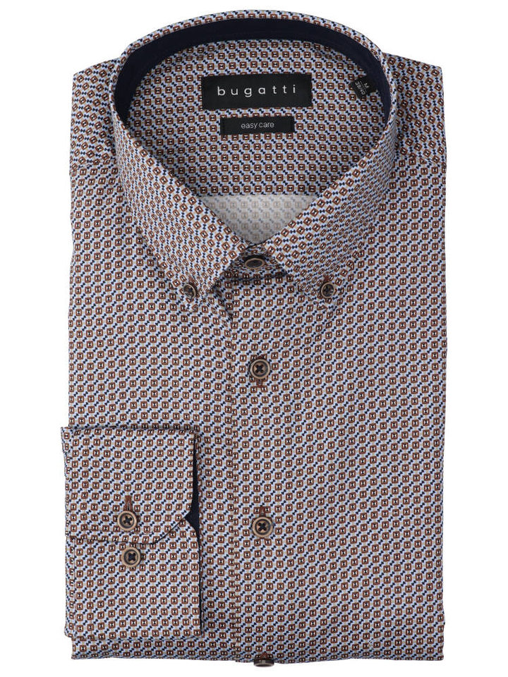 Cognac katoenen hemd (regular fit) met details en lange mouwen Bugatti 