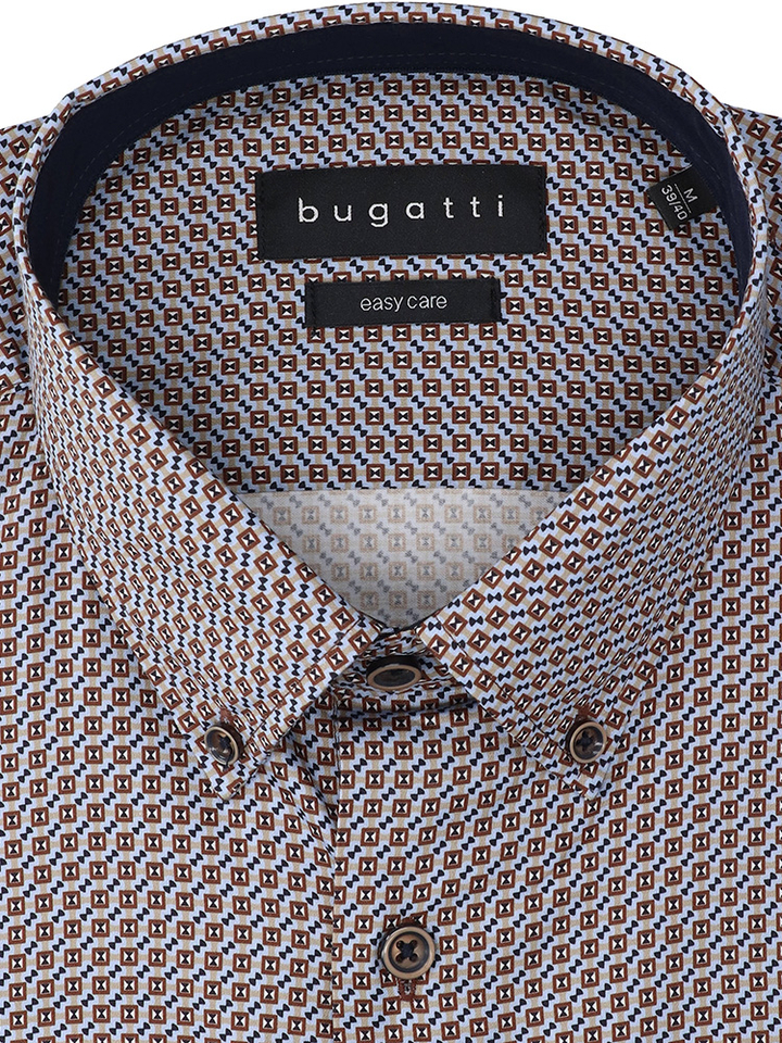 Cognac katoenen hemd (regular fit) met details en lange mouwen Bugatti 