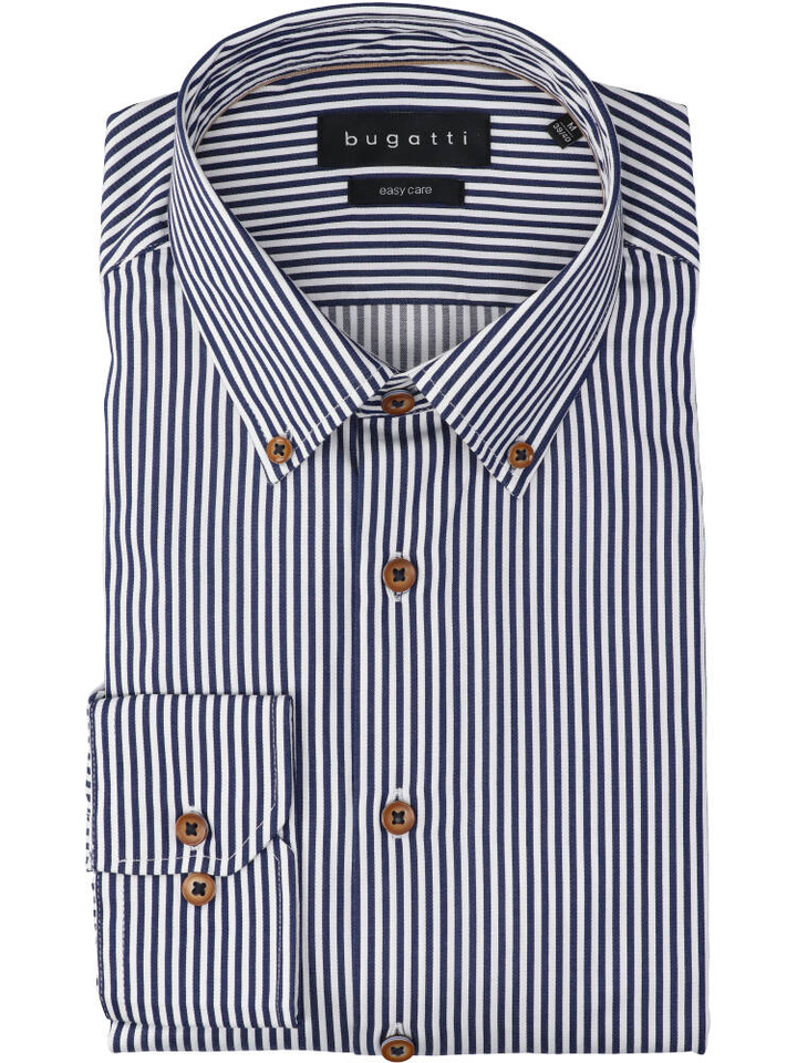 Wit katoenen hemd (regular fit) met blauwe strepen en lange mouwen Bugatti