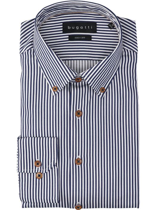Wit katoenen hemd (regular fit) met blauwe strepen en lange mouwen Bugatti