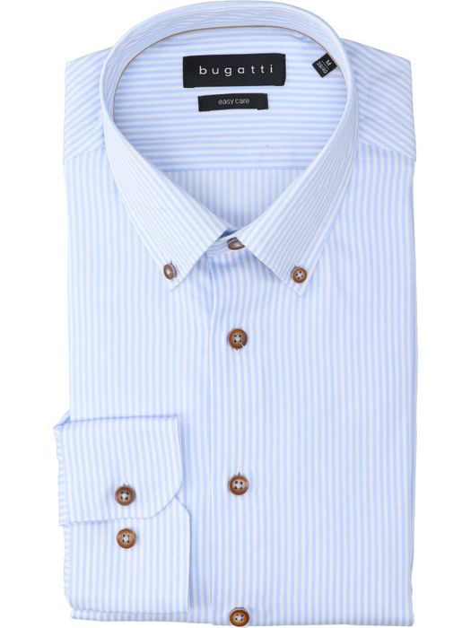 Wit katoenen hemd (regular fit) met blauwe strepen en lange mouwen Bugatti
