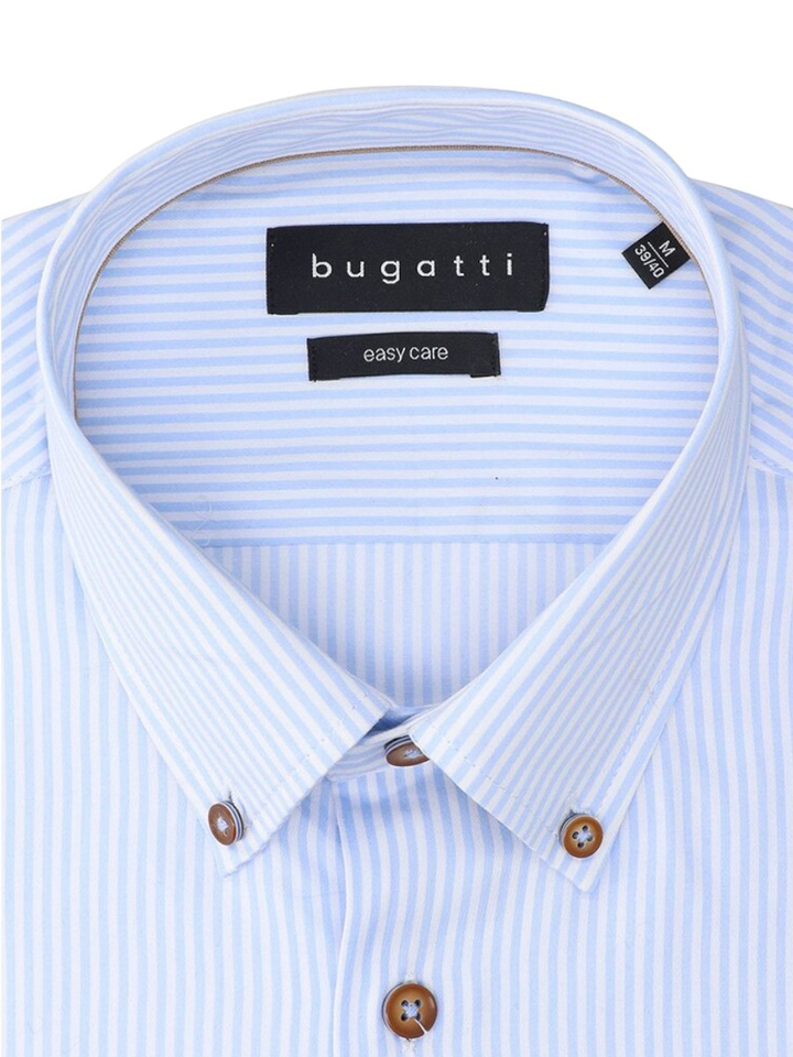 Wit katoenen hemd (regular fit) met blauwe strepen en lange mouwen Bugatti