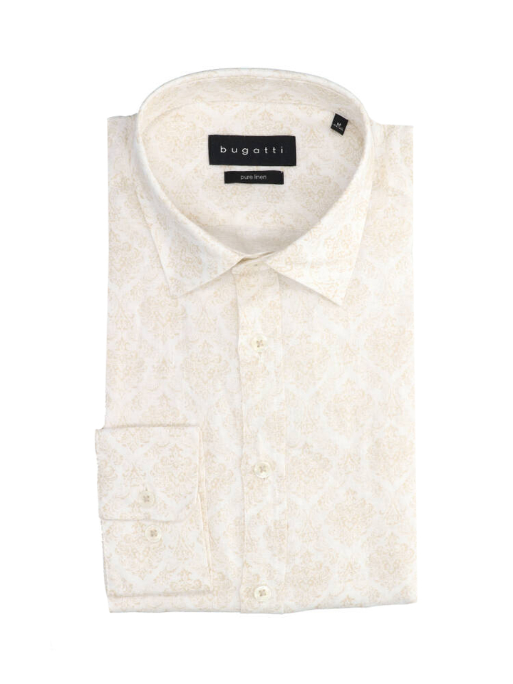 Beige linnen hemd (regular fit) met details en lange mouwen bugatti 