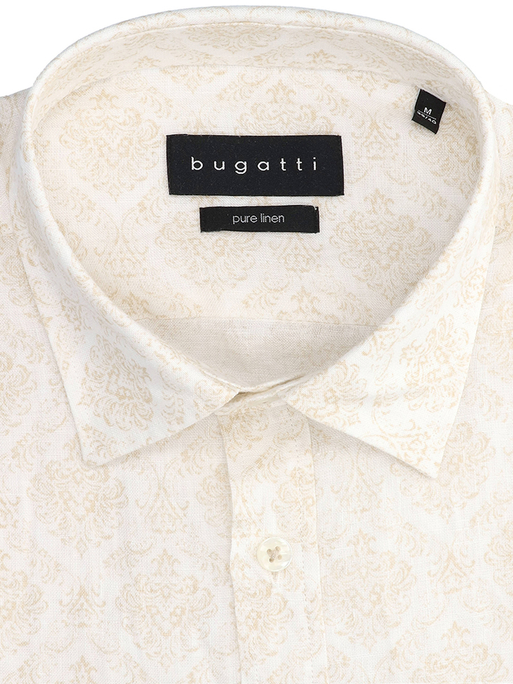 Beige linnen hemd (regular fit) met details en lange mouwen bugatti 