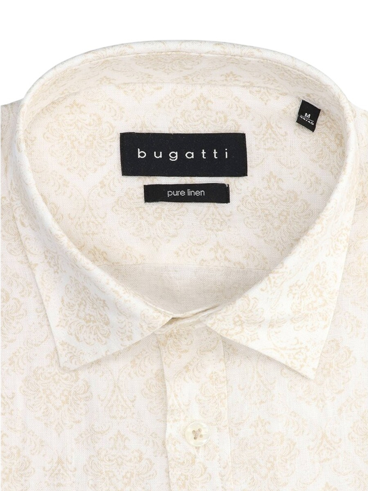 Beige linnen hemd (regular fit) met details en lange mouwen bugatti 