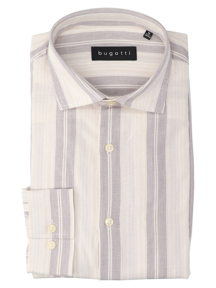 Beige katoenen hemd (regular fit) met strepen en lange mouwen Bugatti