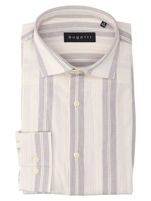 Beige katoenen hemd (regular fit) met strepen en lange mouwen Bugatti