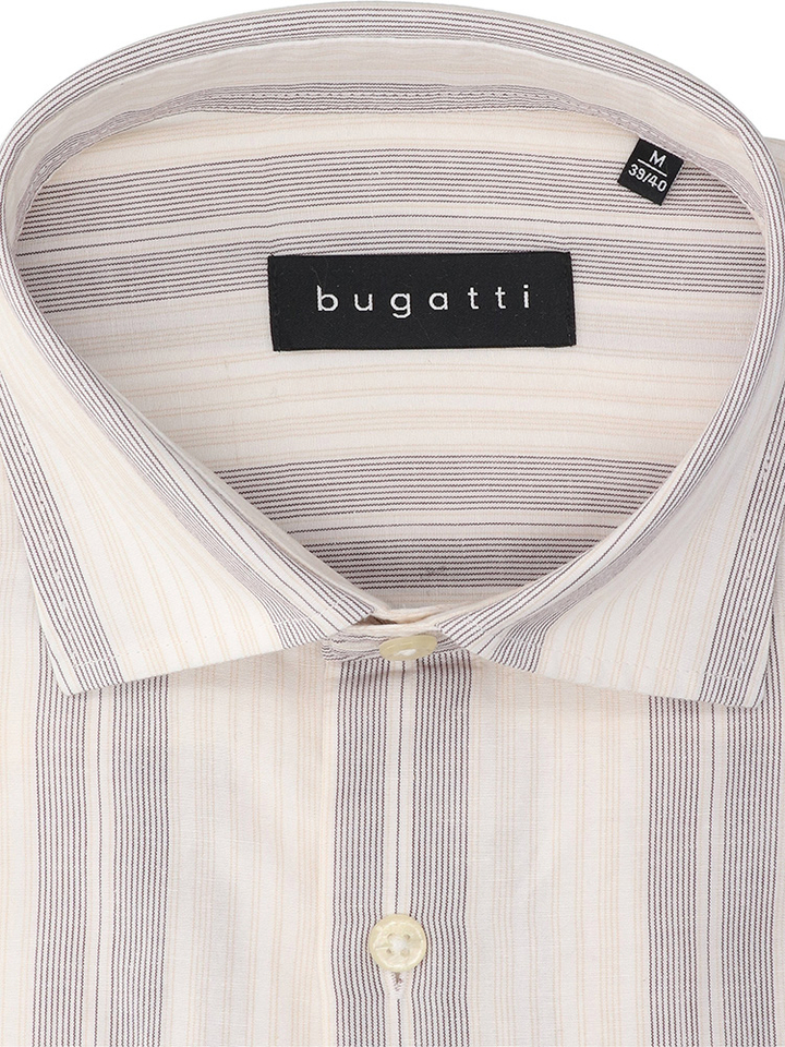 Beige katoenen hemd (regular fit) met strepen en lange mouwen Bugatti