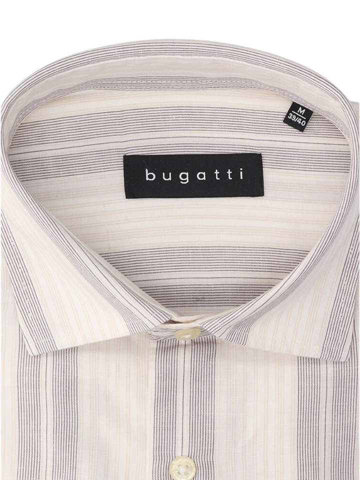 Beige katoenen hemd (regular fit) met strepen en lange mouwen Bugatti
