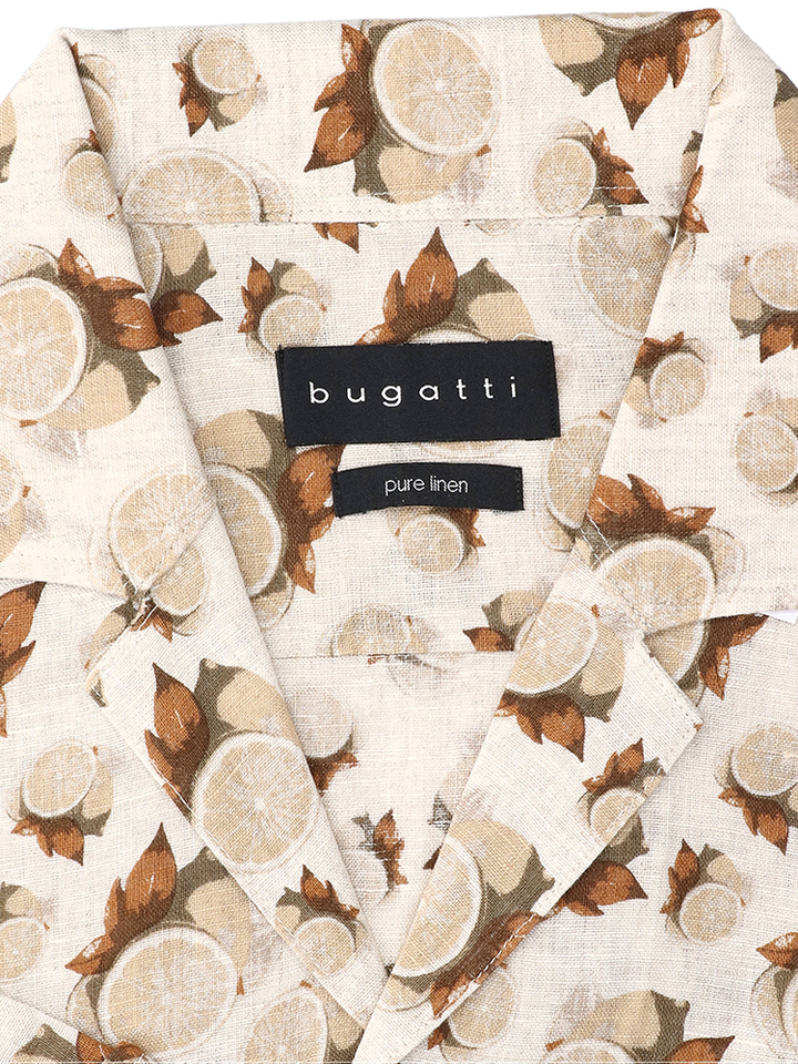 Beige linnen hemd (regular fit) met lemoenen en korte mouwen Bugatti 