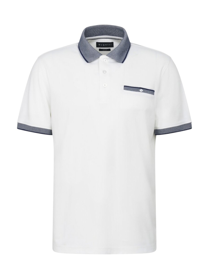 Witte polo met blauwe kraag Bugatti 