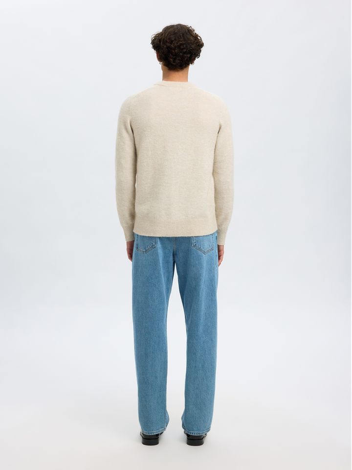 Oatmeal/melange trui met ronde hals Selected