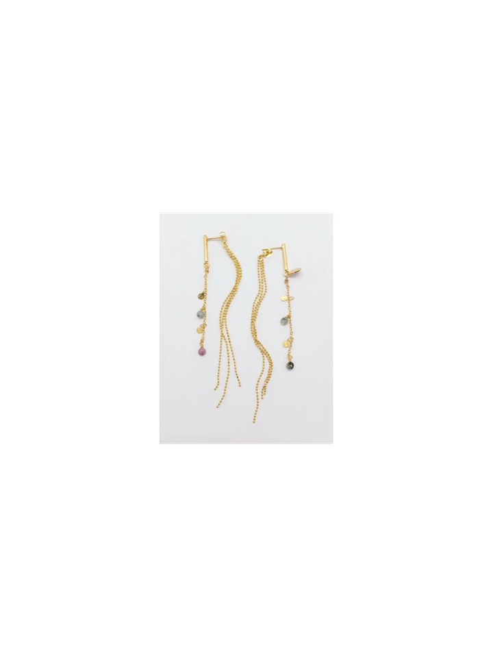 Goud symmetrische oorbellen toermalijn ketting & bolletjesketting Loren Murielle Perrotti 