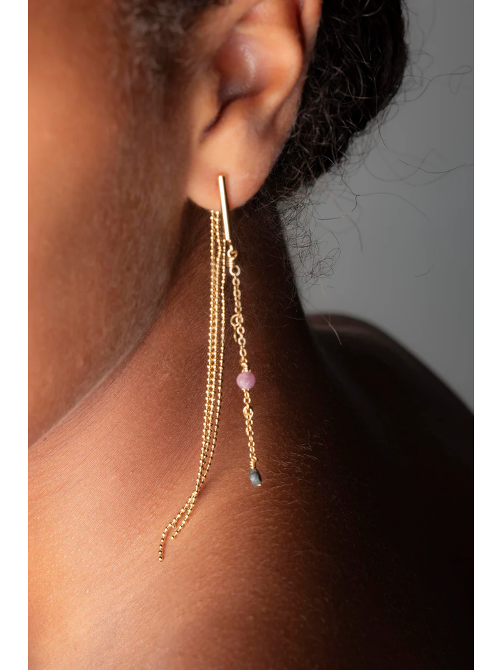 Goud symmetrische oorbellen toermalijn ketting & bolletjesketting Loren Murielle Perrotti 