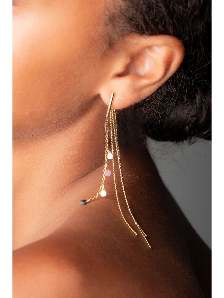 Goud symmetrische oorbellen toermalijn ketting & bolletjesketting Loren Murielle Perrotti 