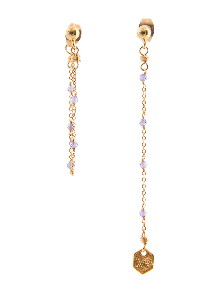 Gouden oorbellen met paarse details Rive Murielle Perrotti