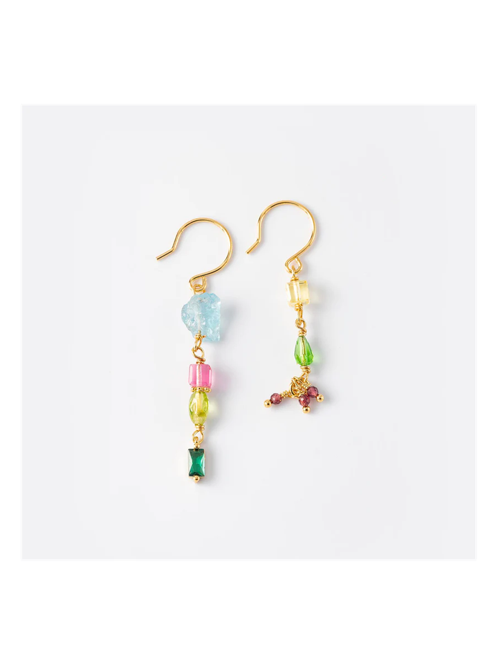 Goud en multicolor oorbellen met granaat Tempo Murielle Perrotti 