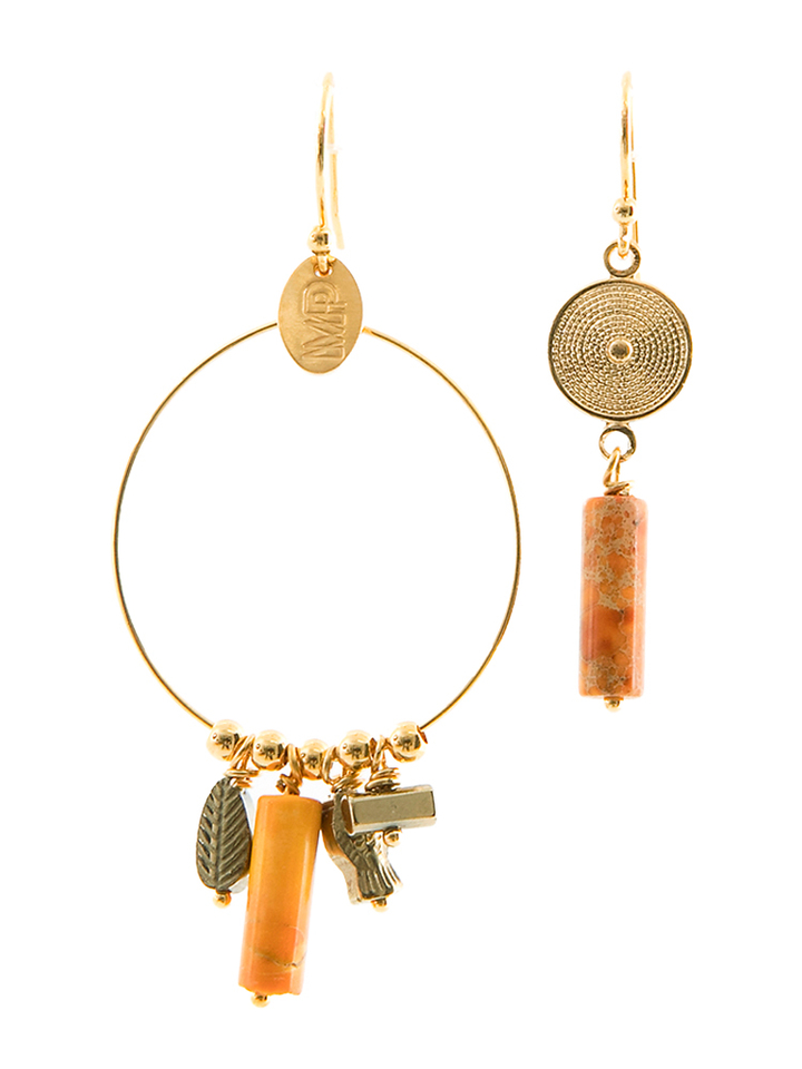 Goud met oranje oorbellen Charm Murielle Perrotti 