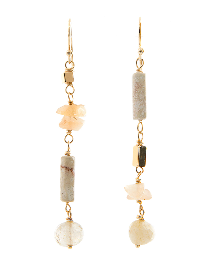 Goud oorbellen met aventurijn, kristal en prehnietsteen Very Murielle Perrotti 