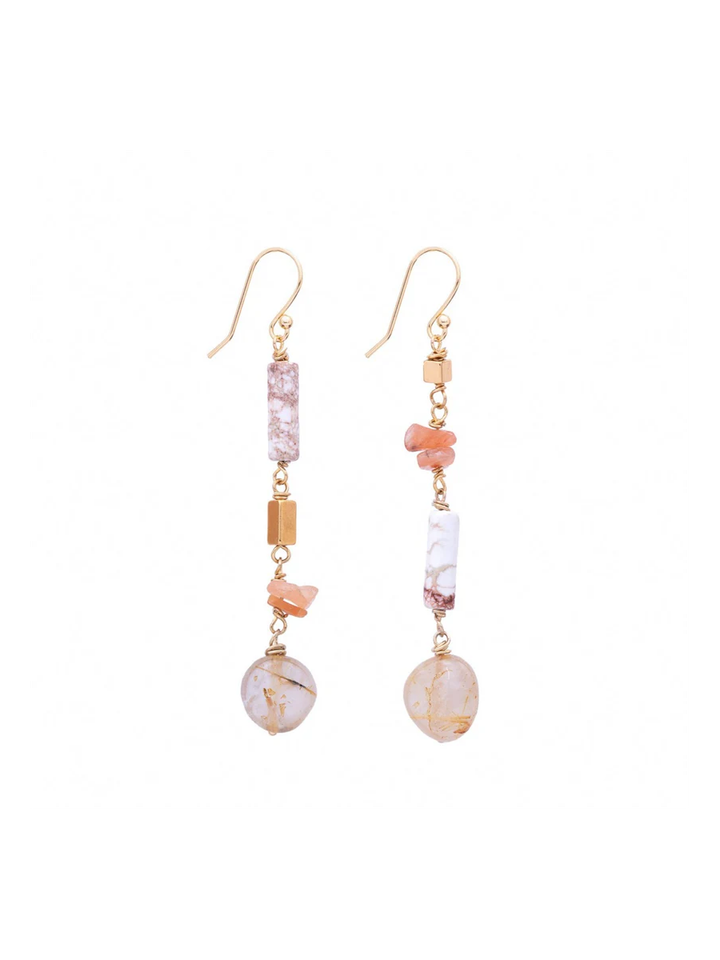 Goudbeige asymmetrische jaspis-, kwarts- en chipoorbellen Very Murielle Perrotti 